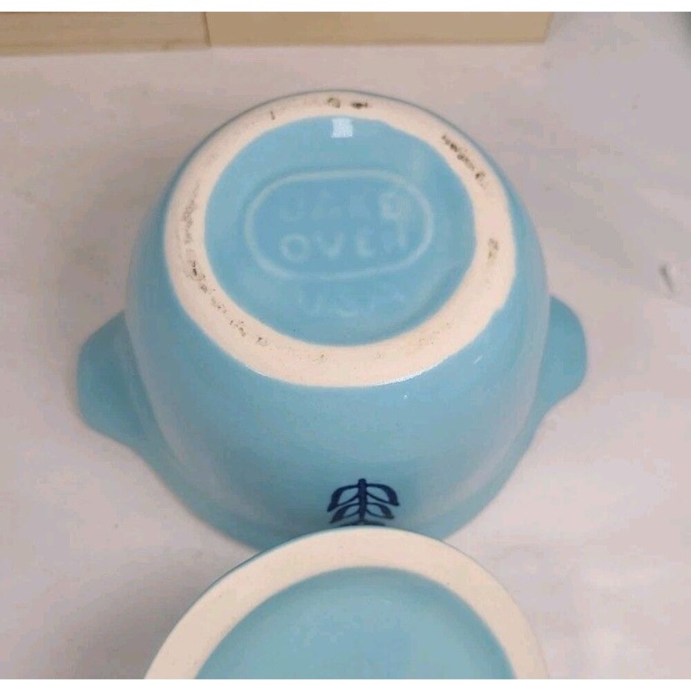 Vintage (4) Cronin BLUE TULIP Small Soup Sauce Pots WITH Lids & Handles - Picture 11 of 11